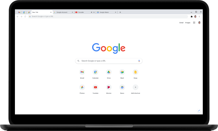 Computer, der viser startsiden Google.com.