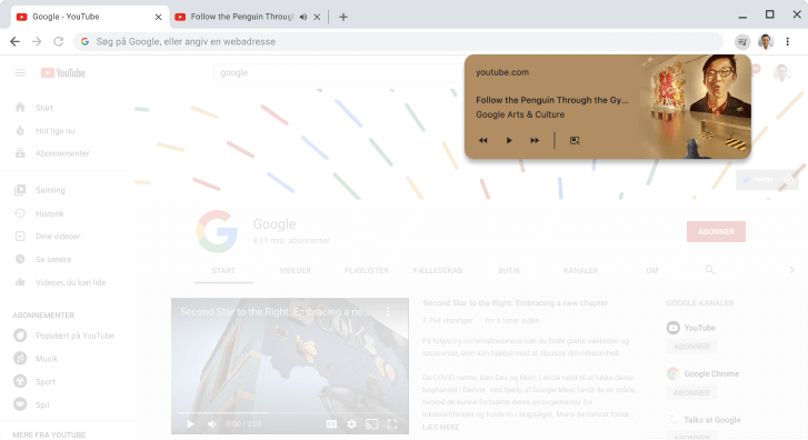 Et Chrome-browservindue, der viser dialogboksen for mediestyring.