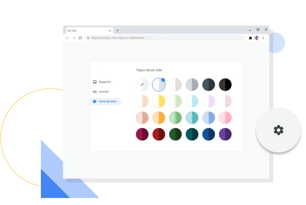 Billede af vinduet til tilpasning af farver og temaer i Chrome