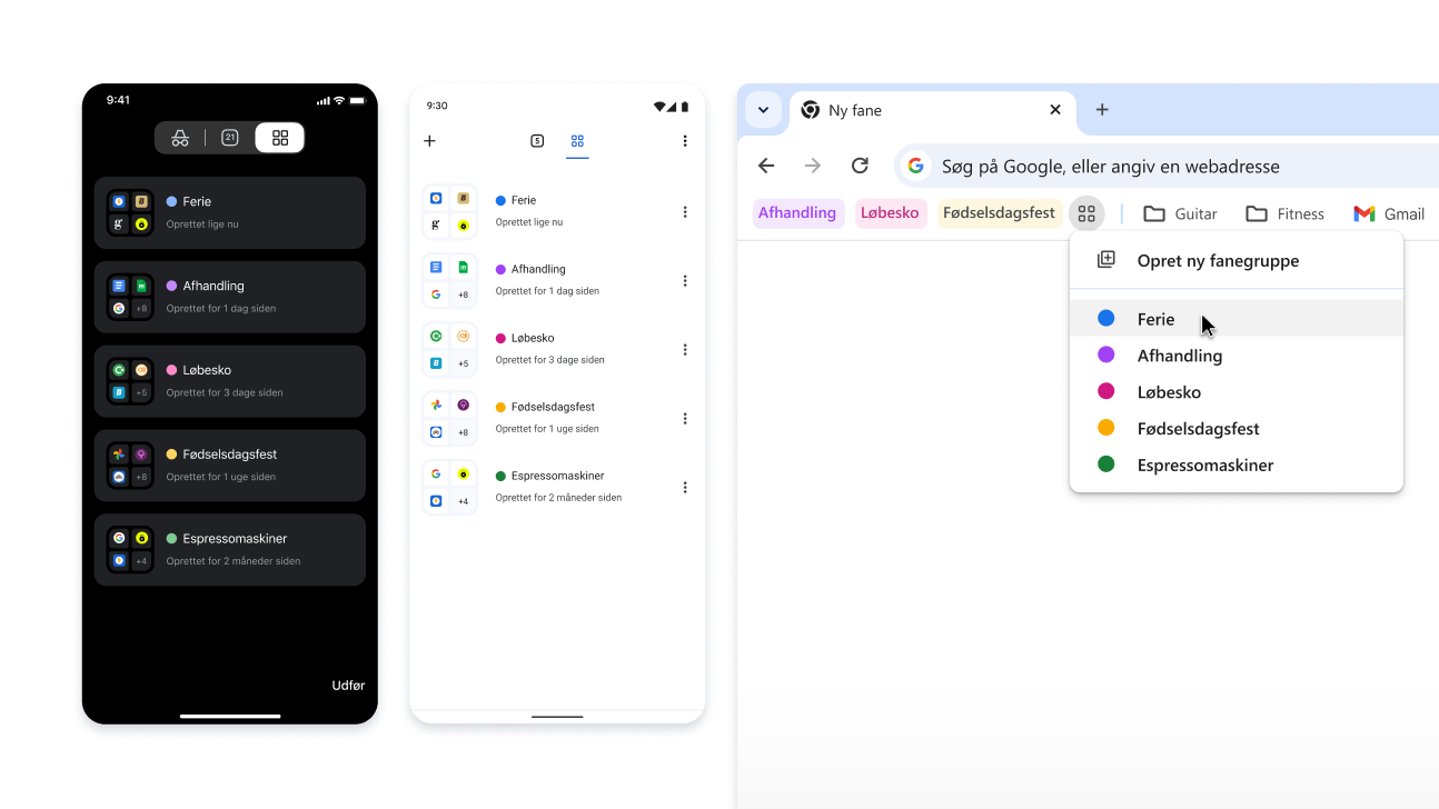 Fanegrupper på iOS-, Android- og computerenheder